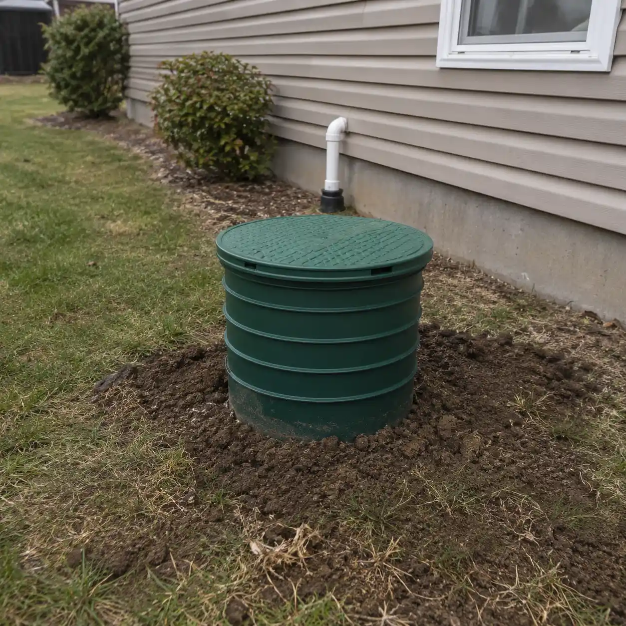 Raised septic system access lid in a backyard