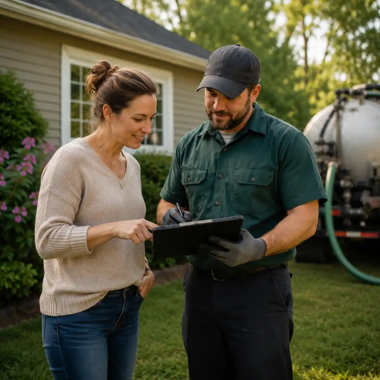 Septic contractor reviewing installation plans for a commercial property