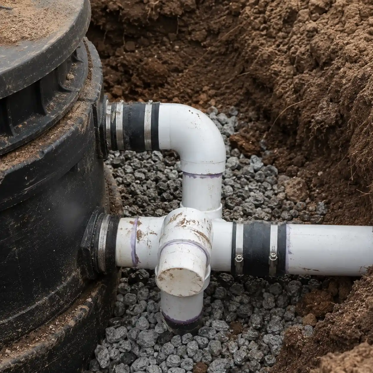 Septic piping repair work at a Berks County home