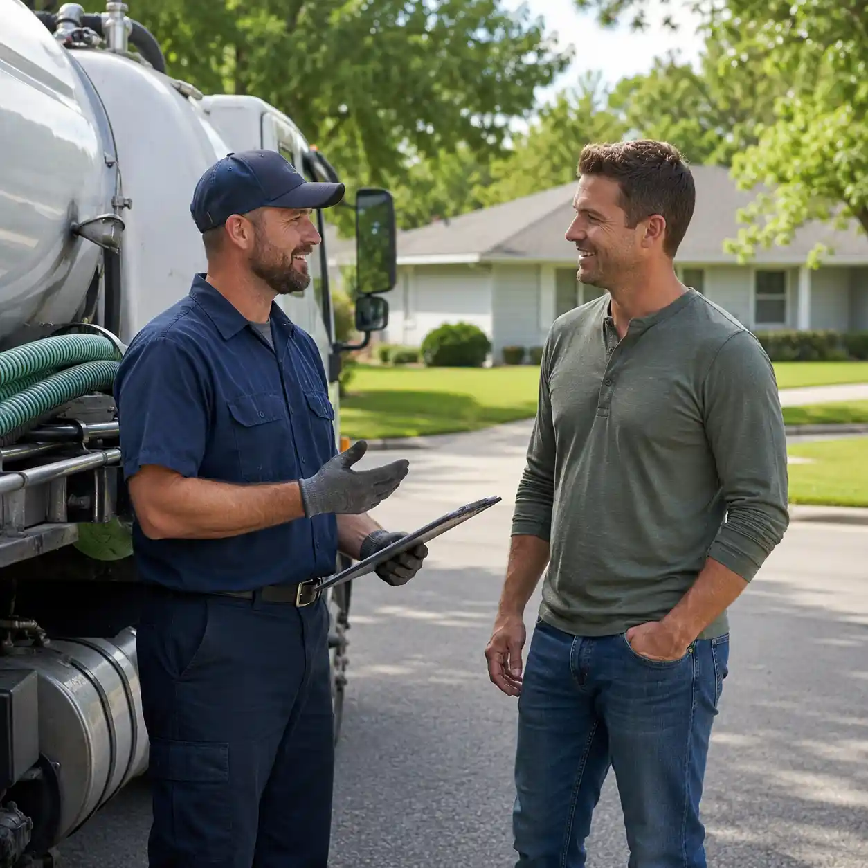 Septic professional consulting with a homeowner